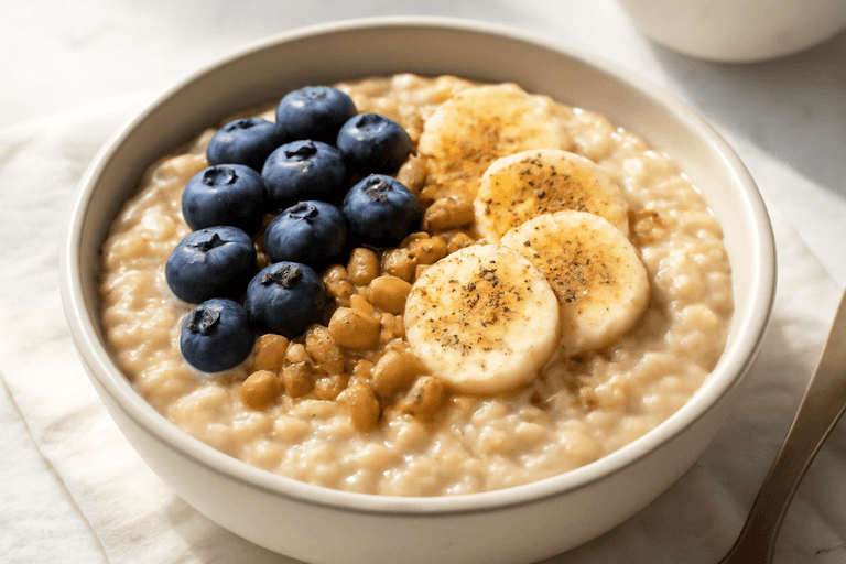 Proteinrik havregrøt med bær og valnøtter