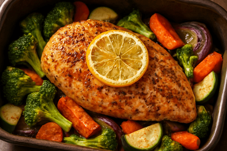 Saftig ovnsbakt kyllingfilet med grønnsaker