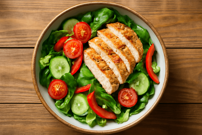 Salată clasică cu pui la grătar și legume proaspete