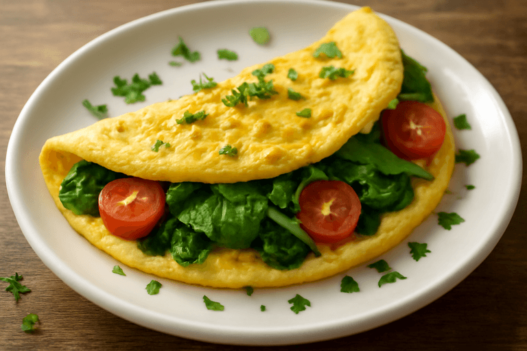 Omletă Slăbită cu Spanac și Roșii