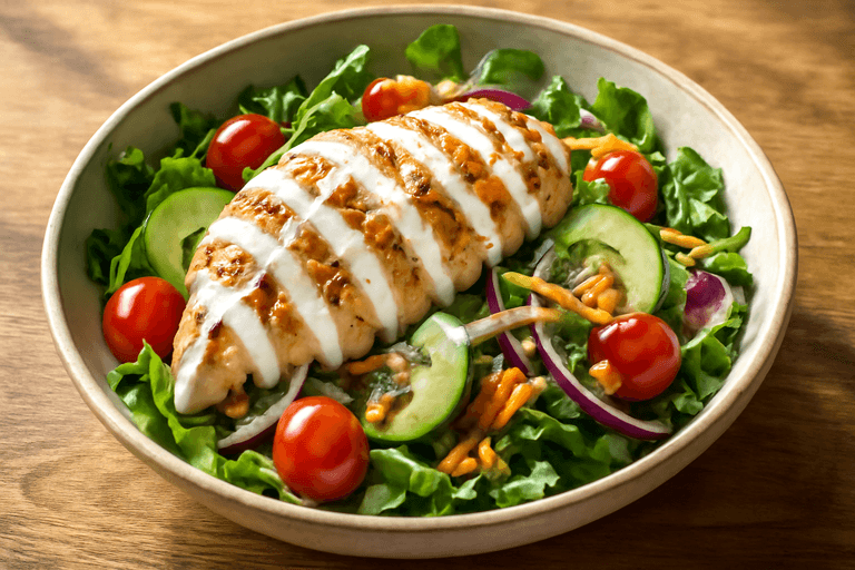Salată clasică cu pui la grătar și legume proaspete