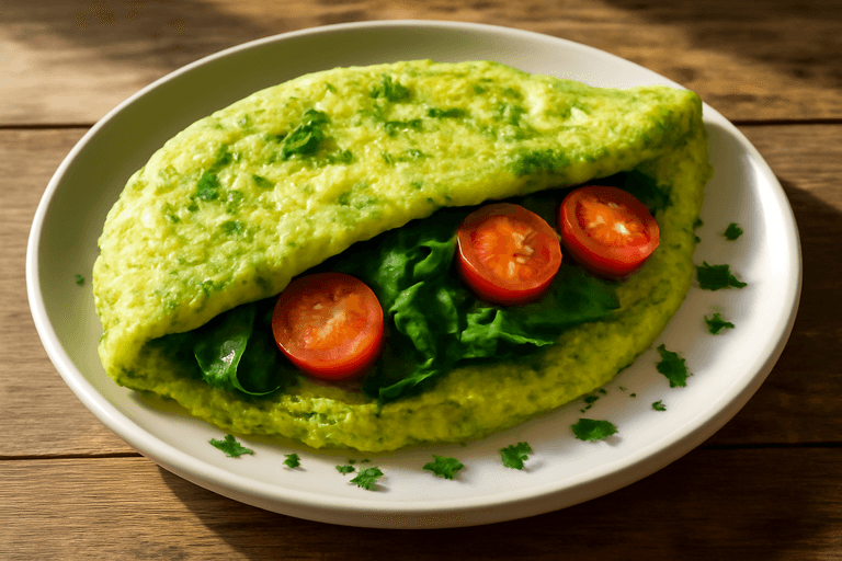 Grön Omelett med Spenat och Tomat