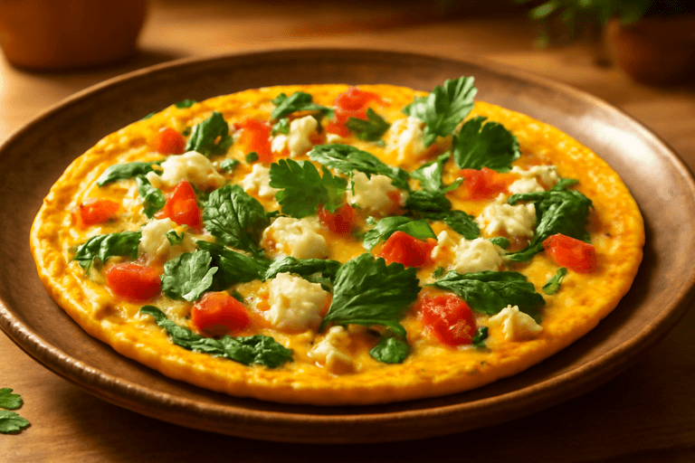 Omletă sățioasă cu legume și brânză la cuptor