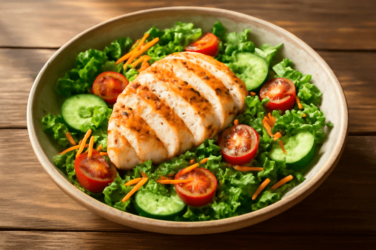 Salată clasică cu piept de pui la grătar și legume proaspete