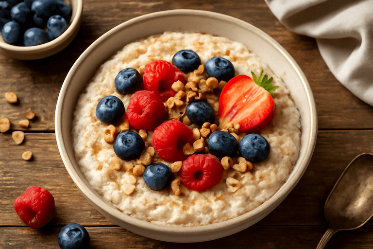 Veganes Protein-Porridge mit Beeren und Mandeln