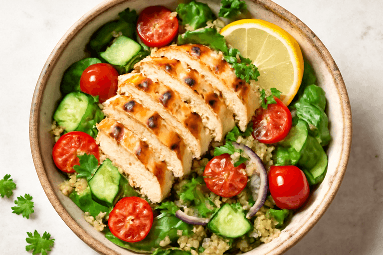Ensalada clásica de pollo a la parrilla y quinoa