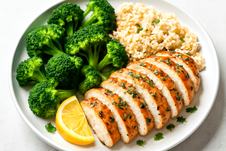 Lemon Herb Grilled Chicken with Steamed Broccoli & Brown Rice