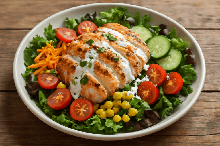 Salată de pui cu legume proaspete și dressing de iaurt