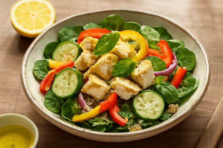 Пилешка салата с киноа и свежи зеленчуци