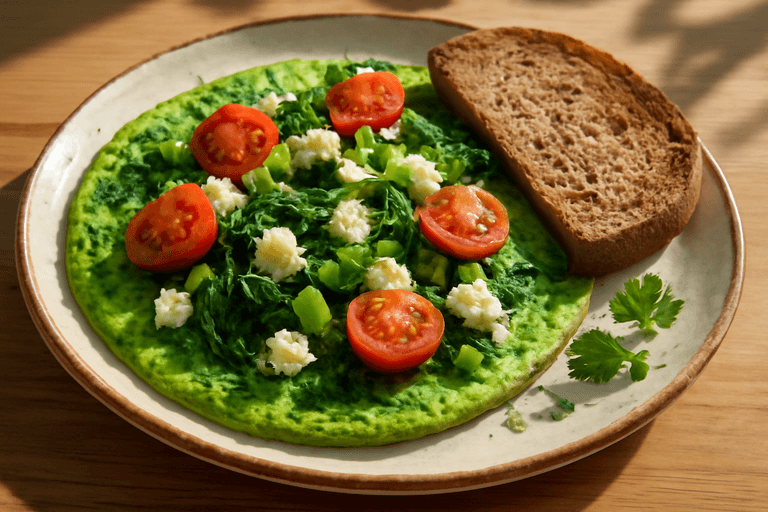Omletă verde energizantă cu brânză și legume