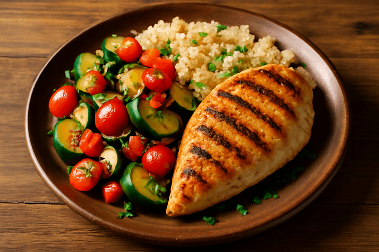 Hähnchenbrust mit mediterranem Gemüse und Quinoa