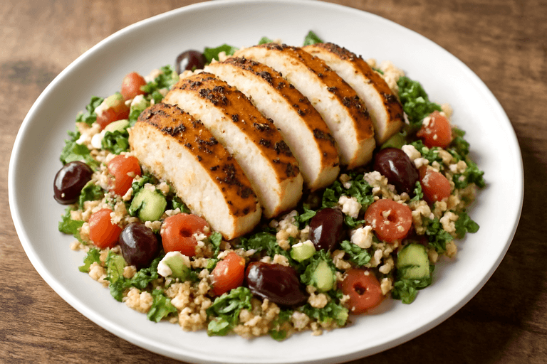 Κοτόπουλο Σχάρας με Μεσογειακή Σαλάτα & Κινόα