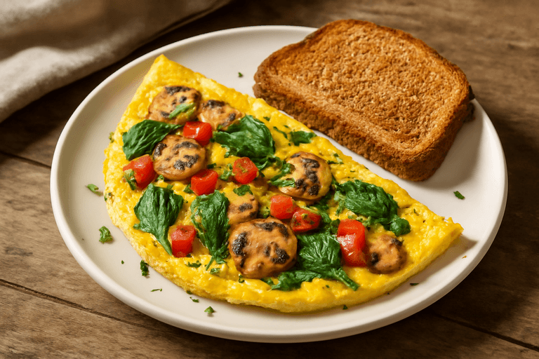 Klassisches Gemüse-Omelett mit Vollkornbrot