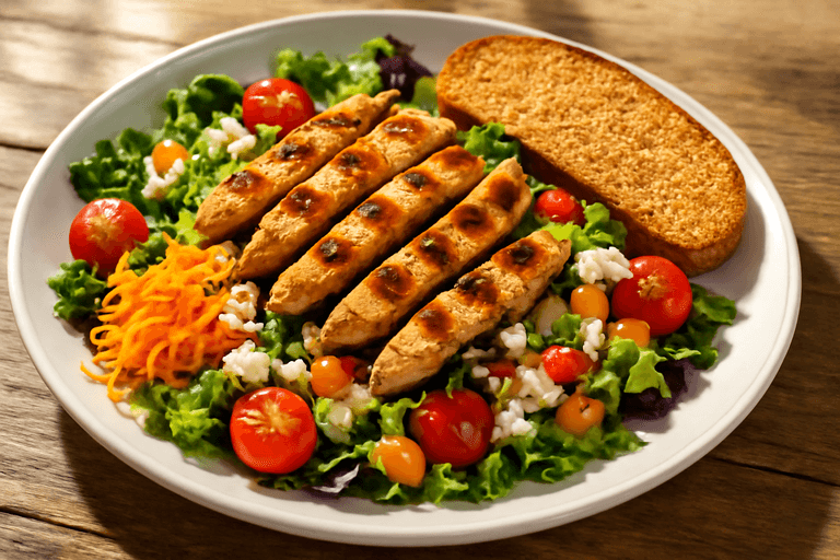 Leichter Hähnchen-Gemüse-Salat mit Vollkornbrot