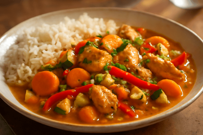 Lätt kycklinggryta med grönsaker och basmatiris