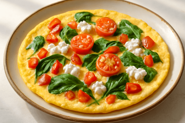Omletă ușoară cu legume proaspete și brânză cottage