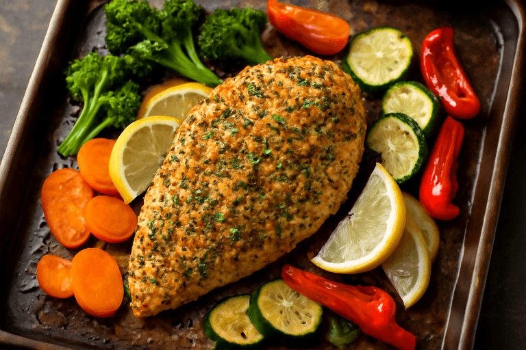 Herb-Crusted Chicken Breast with Roasted Vegetables
