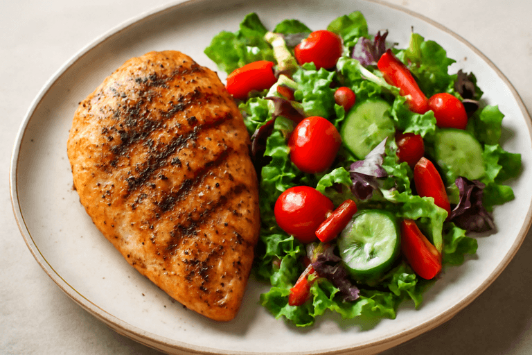 Piept de pui la grătar cu salată de legume proaspete
