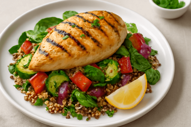 Pollo a la Plancha con Ensalada de Quinoa y Vegetales Asados