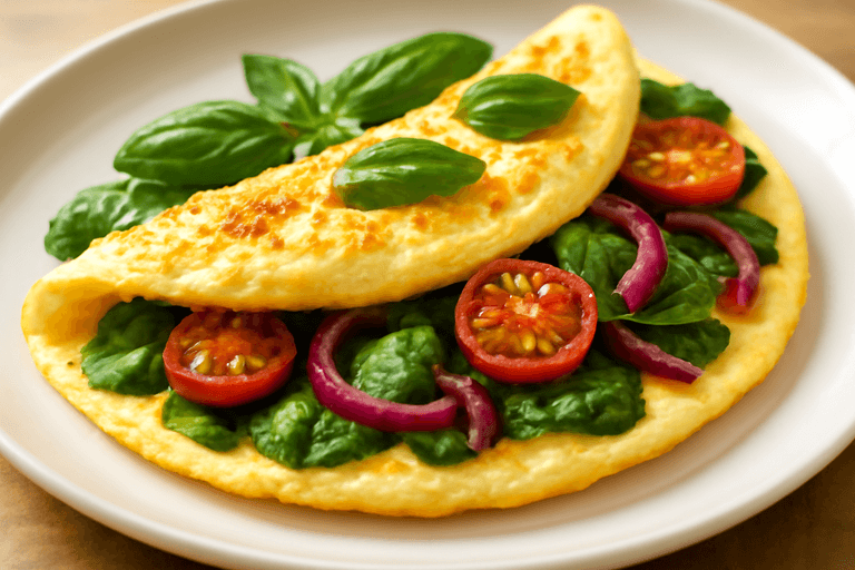 Omelette proteica con spinaci e pomodorini
