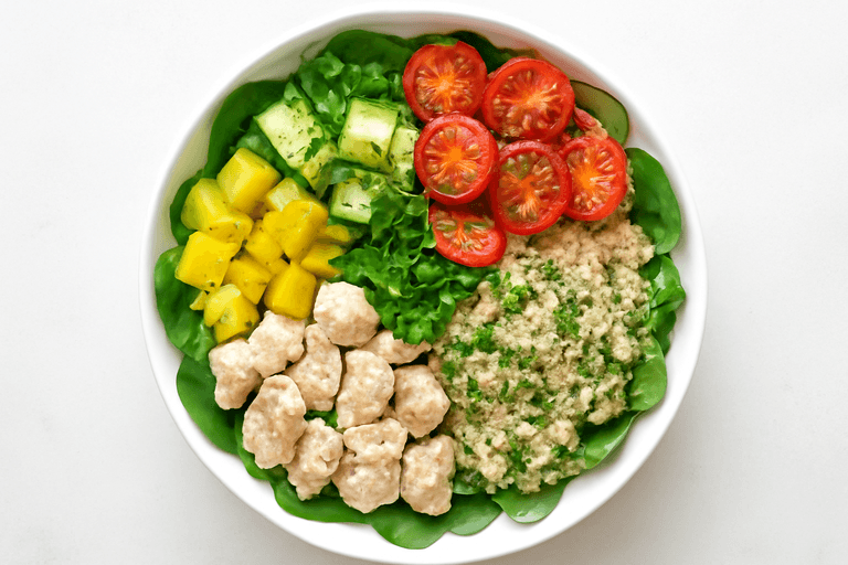 Легкий куриный салат с киноа и овощами
