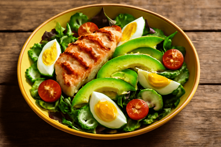 Salată hrănitoare cu pui, avocado și legume crocante