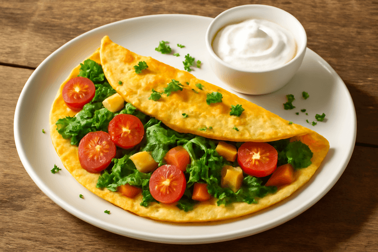 Omletă echilibrată cu legume proaspete