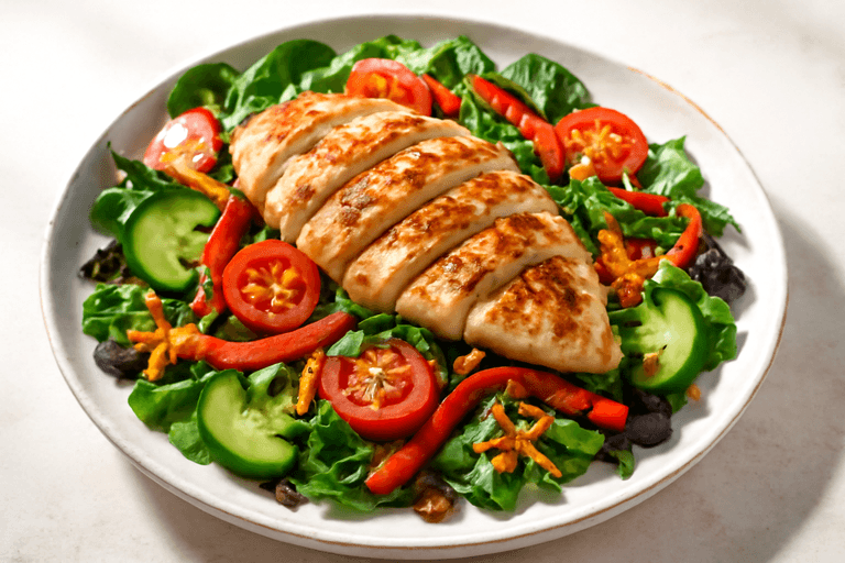 Salată clasică cu piept de pui la grătar și legume proaspete