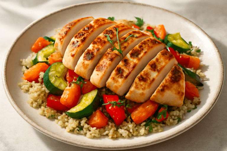 Petto di Pollo Grigliato con Verdure Miste e Quinoa