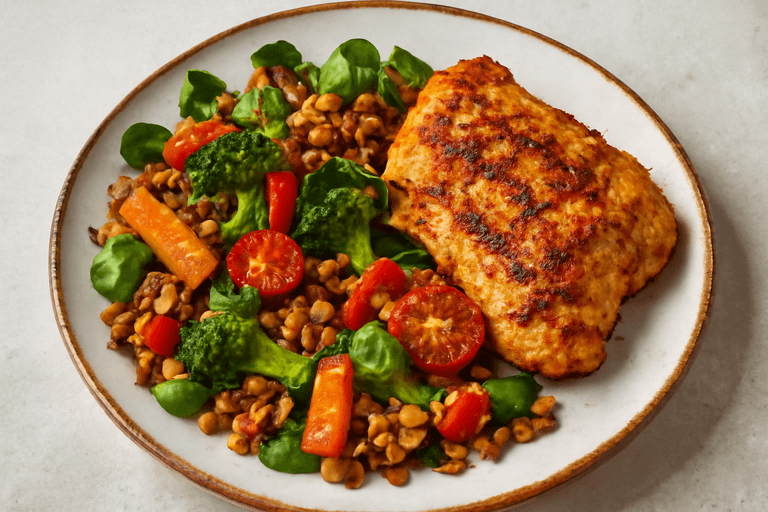 Gegrilde Kippendij met Geroosterde Groenten en Linzensalade