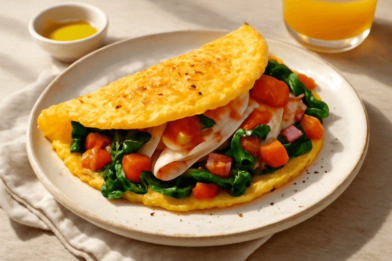 Omelette énergisante aux épinards et tomate