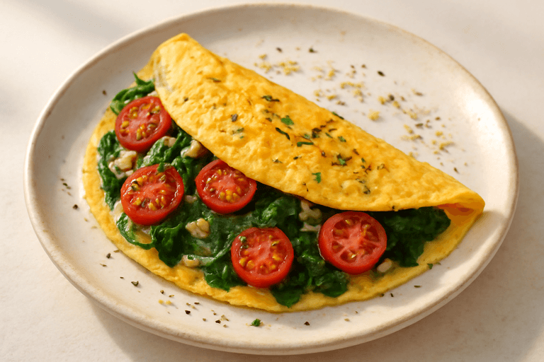Omelette légère aux épinards et tomates