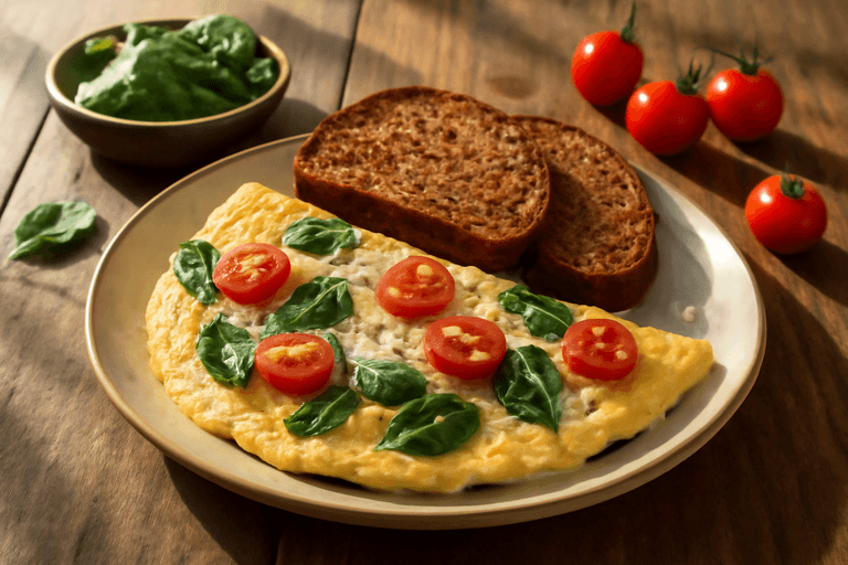 Proteinrik klassisk omelett med spenat och tomat