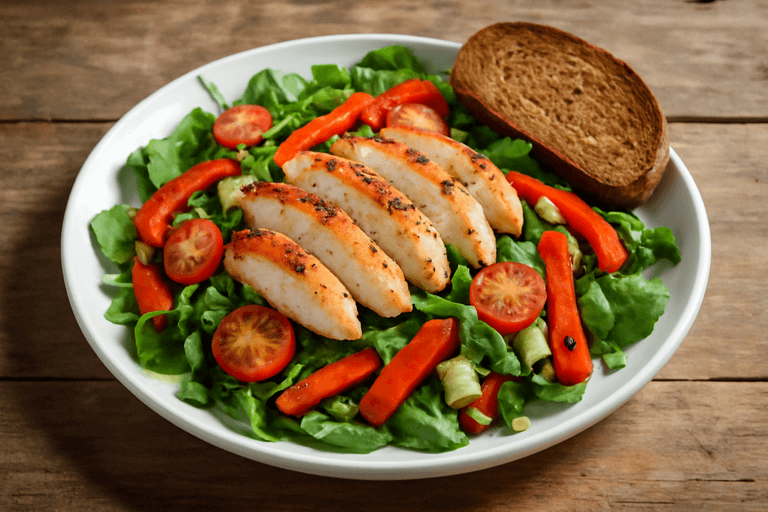 Lätt Kycklingsallad med Rostade Grönsaker och Fullkornsbröd