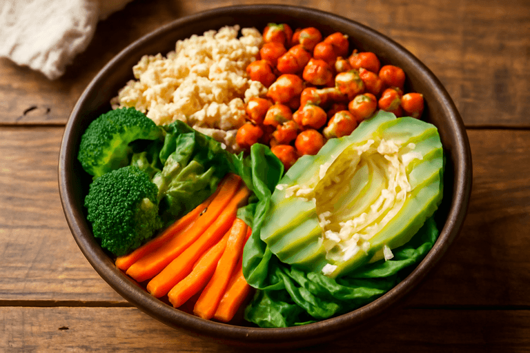 Herzhafte vegane Buddha-Bowl mit Kichererbsen & Quinoa