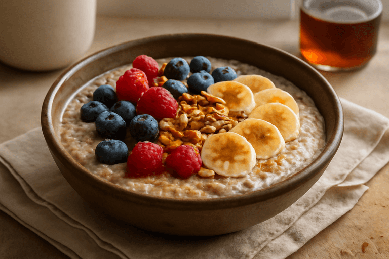 Veganer Power-Porridge mit Beeren & Nüssen