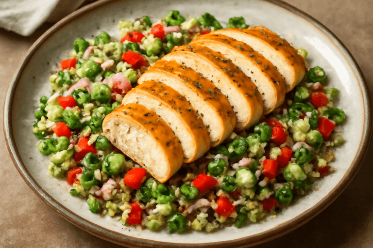 Piept de pui la grătar cu salată de quinoa și legume proaspete