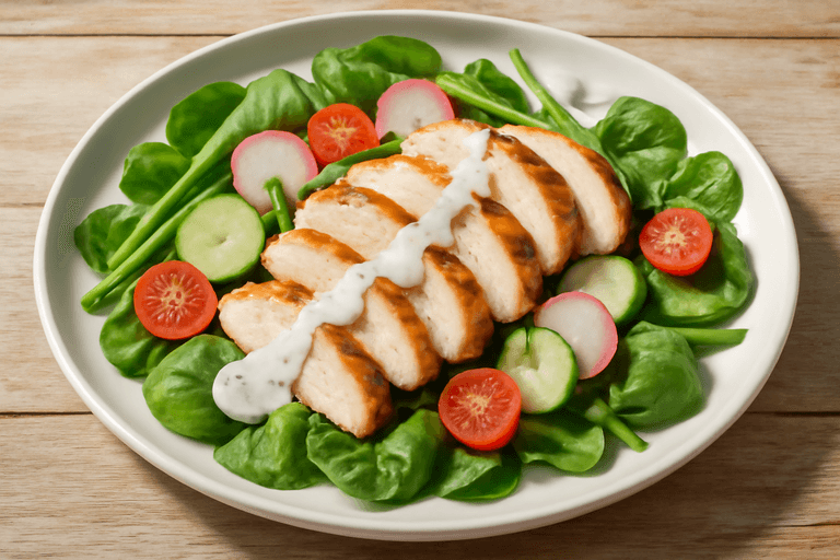 Lätt kycklingsallad med primörer och citronyoghurt