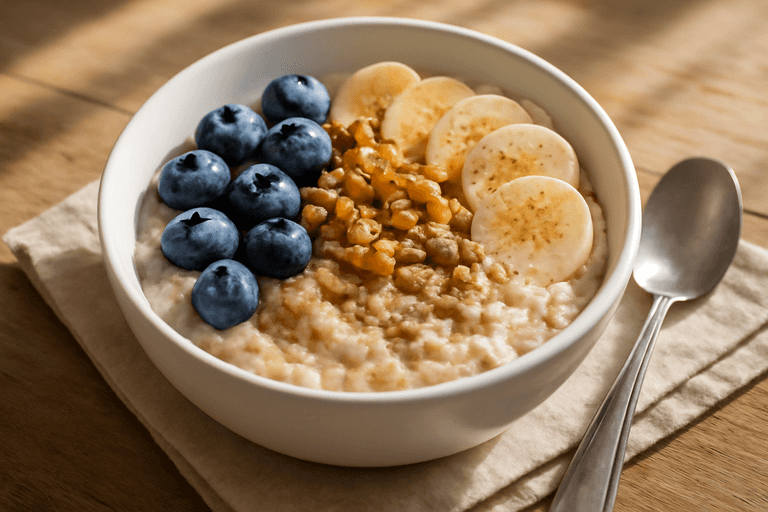 Proteinrik havregrøt med bær og valnøtter