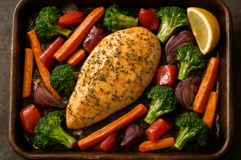 Saftig ovnsbakt kylling med grønnsaker