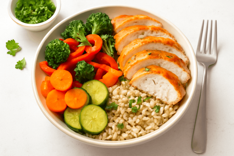 Leichter Hähnchen-Gemüse-Bowl