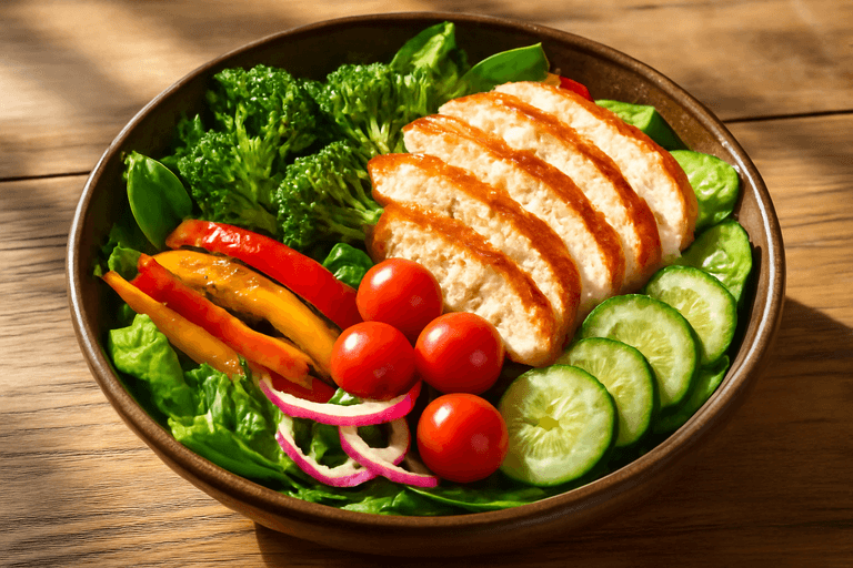 Energigivande kycklingsallad med rostade grönsaker