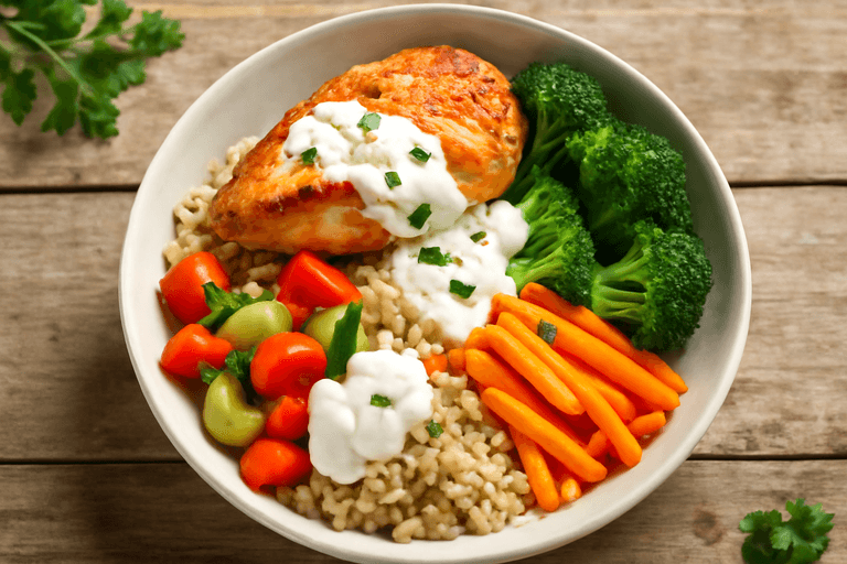 Leichter Hähnchen-Gemüse-Bowl