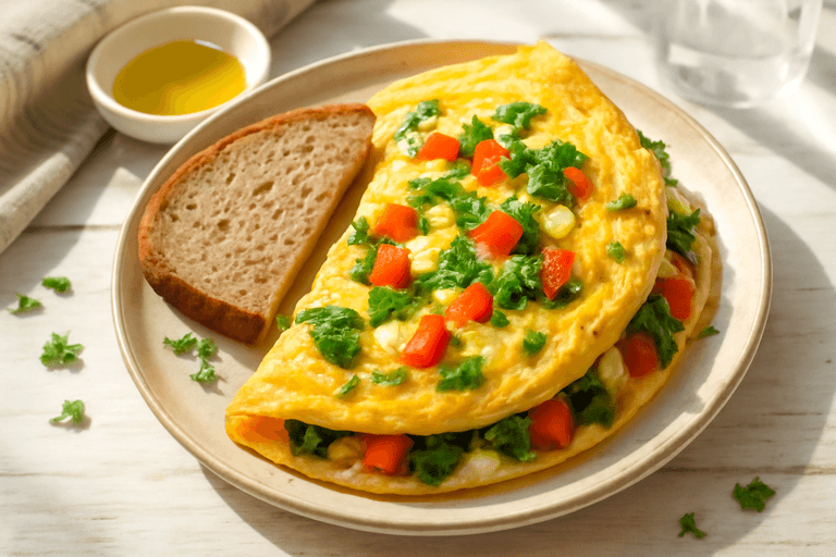 Omletă cu legume și brânză slabă