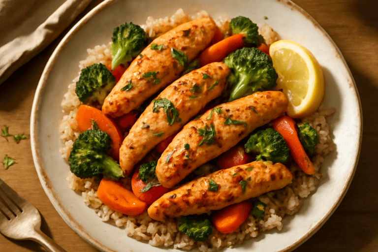 Piletina s povrćem u pećnici i integralnom rižom