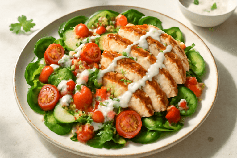 Kleurrijke Kipsalade met Citroen-Yoghurtdressing