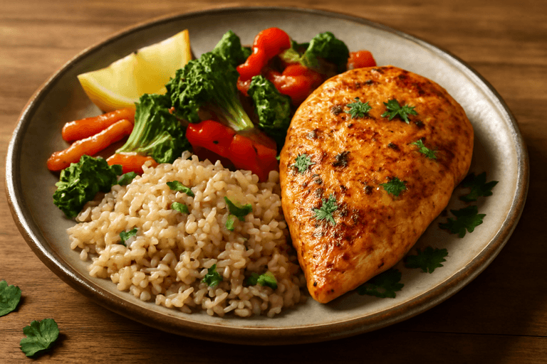 Kruidige Kipfilet met Geroosterde Groenten & Volkorenrijst