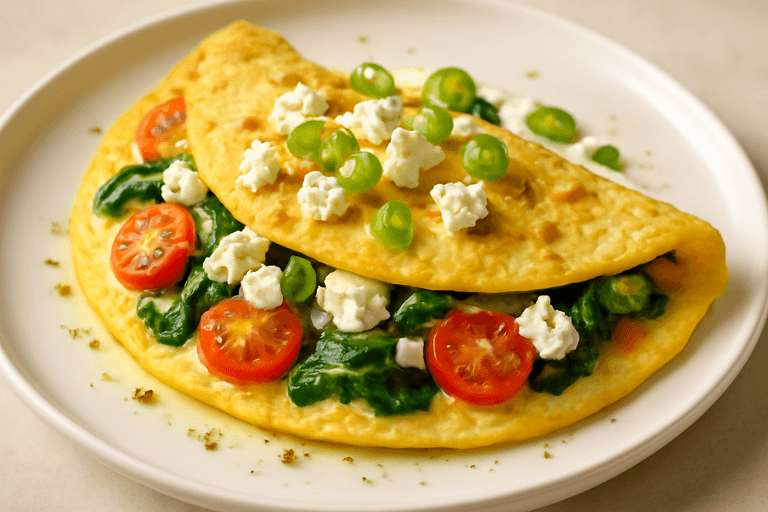 Omletă proteică cu spanac și roșii