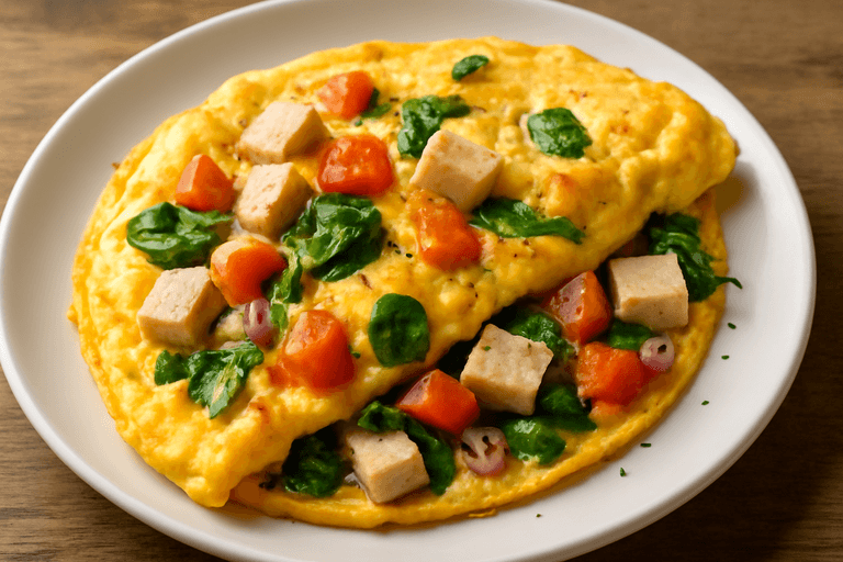Omelette clásico de verduras y pavo bajo en calorías