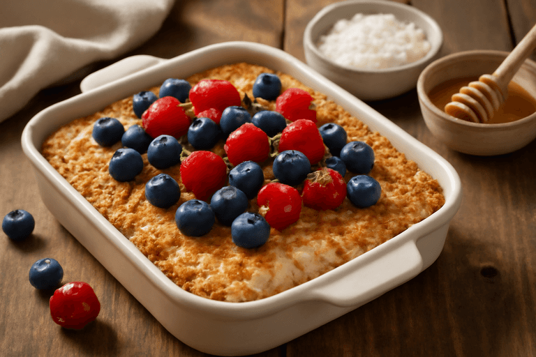 Овсяная запеканка с творогом и ягодами